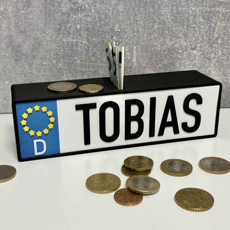 3D-Kennzeichen / Nummernschild Spardose personalisiert