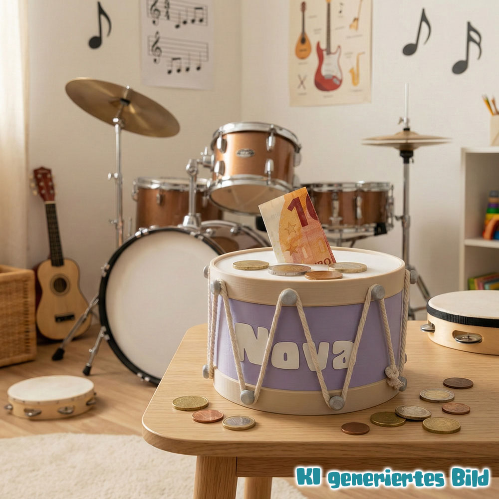 Trommel Spardose – personalisierbar mit Name & Farbe